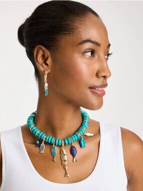 Chioco's Genuine Turquoise Fish Charm Statement Necklace
